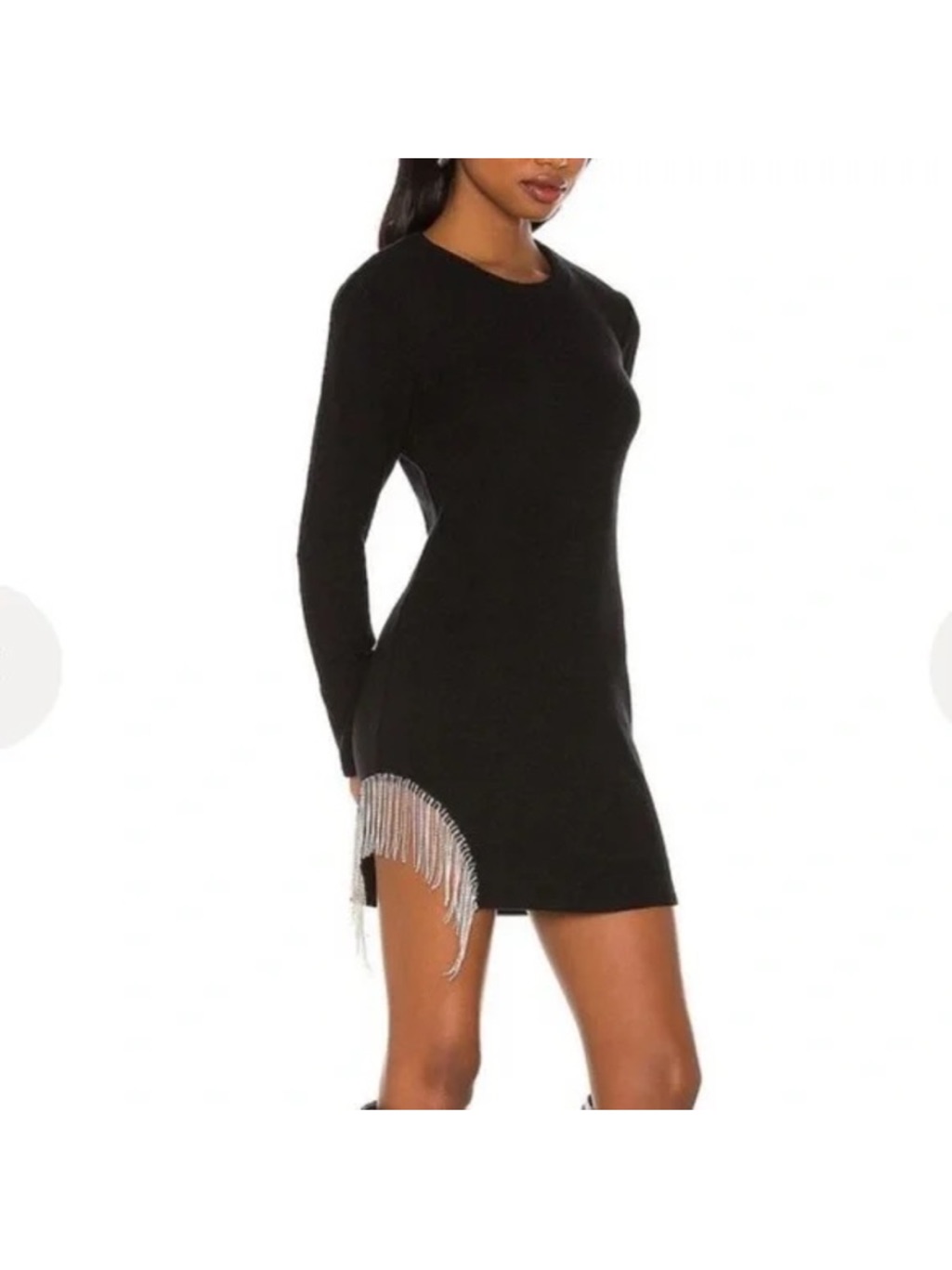 Saylor Lilley Rhinestone Fringe Mini Dress Black Long Sleeves Medium Nwt